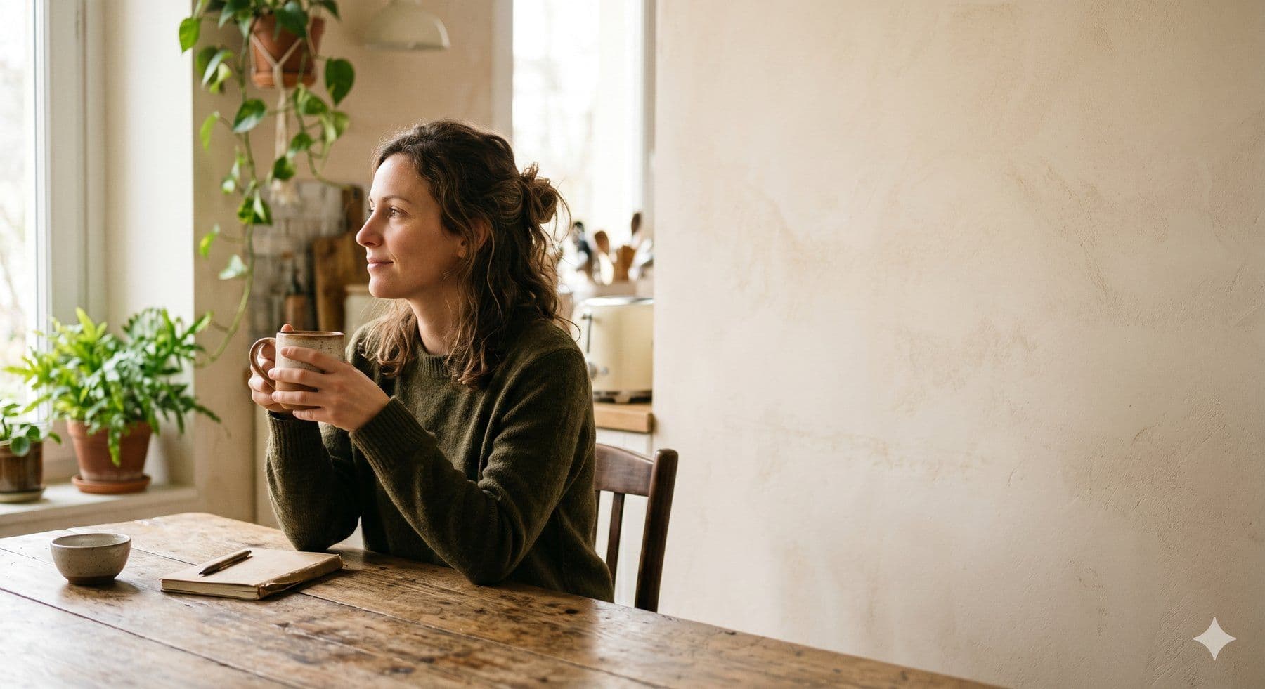 Une personne tranquille chez elle avec une tasse de café